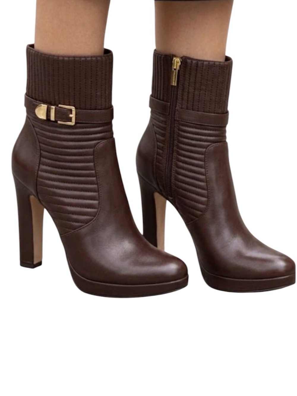 Vince Camuto Curtis Brown Leather Side Zip Heeled Boots size 7.5 NWT